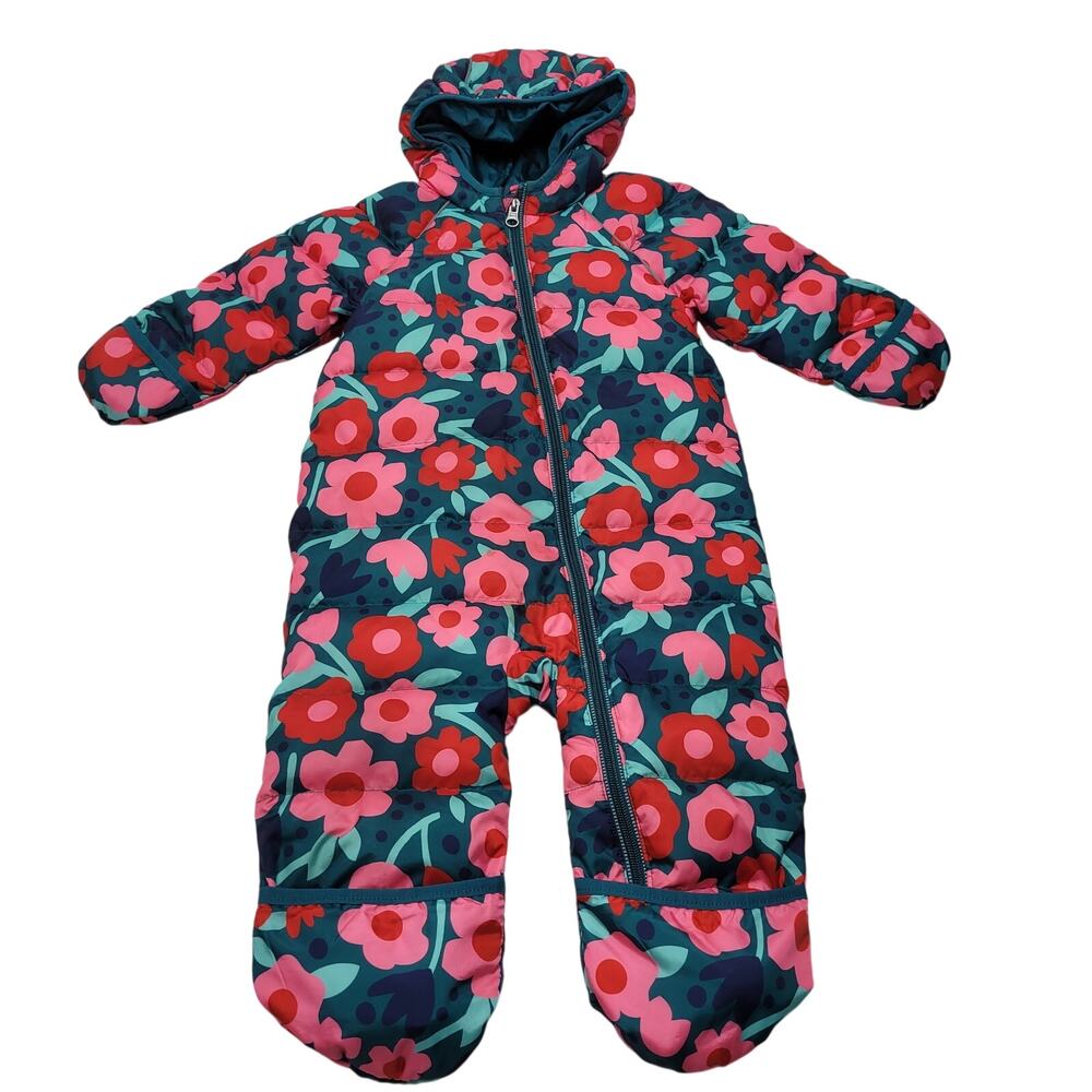 Hanna Andersson rosey posey everglade floral snowsuit bunting one piece 80 CM
